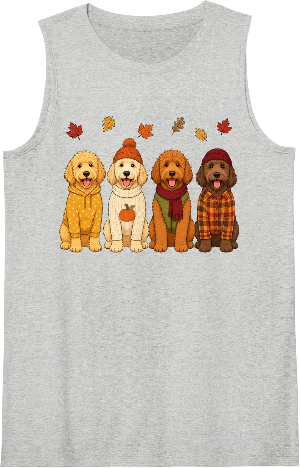 Goldendoodle Fall Autumn Season Pumpkin Dog Sleeveless Tank Top - Heather Grey