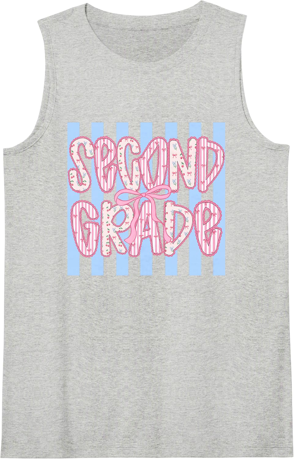 Striped Second Grade Floral Back to School Coquette Teacher Sleeveless Tank Top - Heather Grey