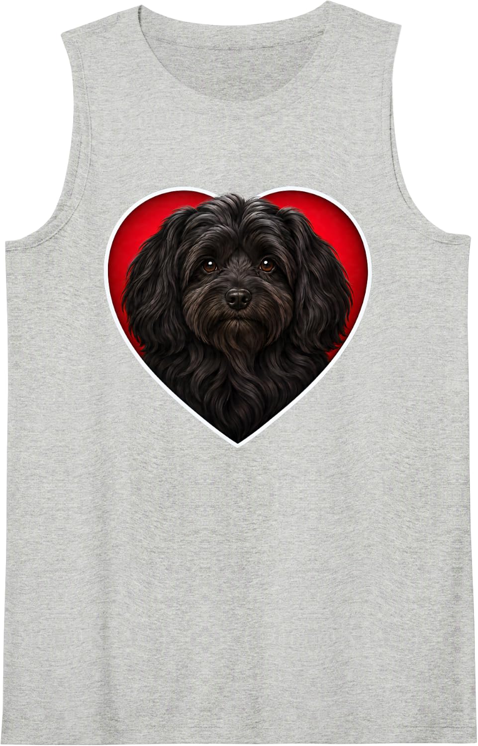 Black Havanese Heart Sleeveless Tank Top - Heather Grey