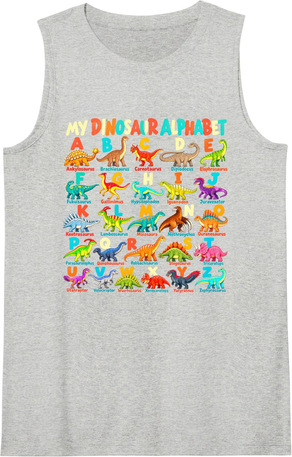 My Playful Lettering ABC Dinosaur Alphabet Sleeveless Tank Top - Heather Grey