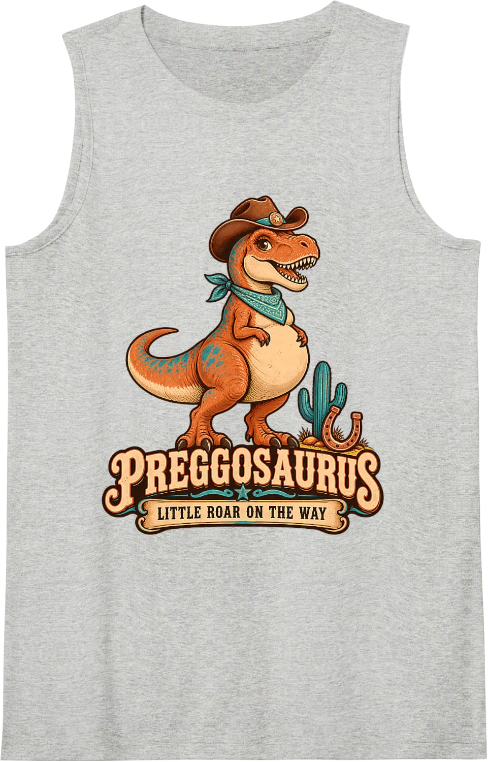 Preggosaurus Little Roar On The Way Pregnant Mom to Be Sleeveless Tank Top - Heather Grey