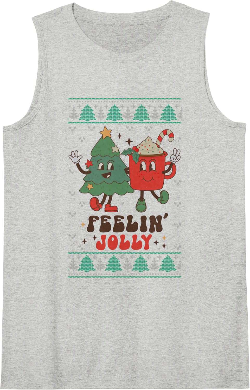 Retro Christmas Feeling Jolly Ugly Christmas for Women Sleeveless Tank Top - Heather Grey