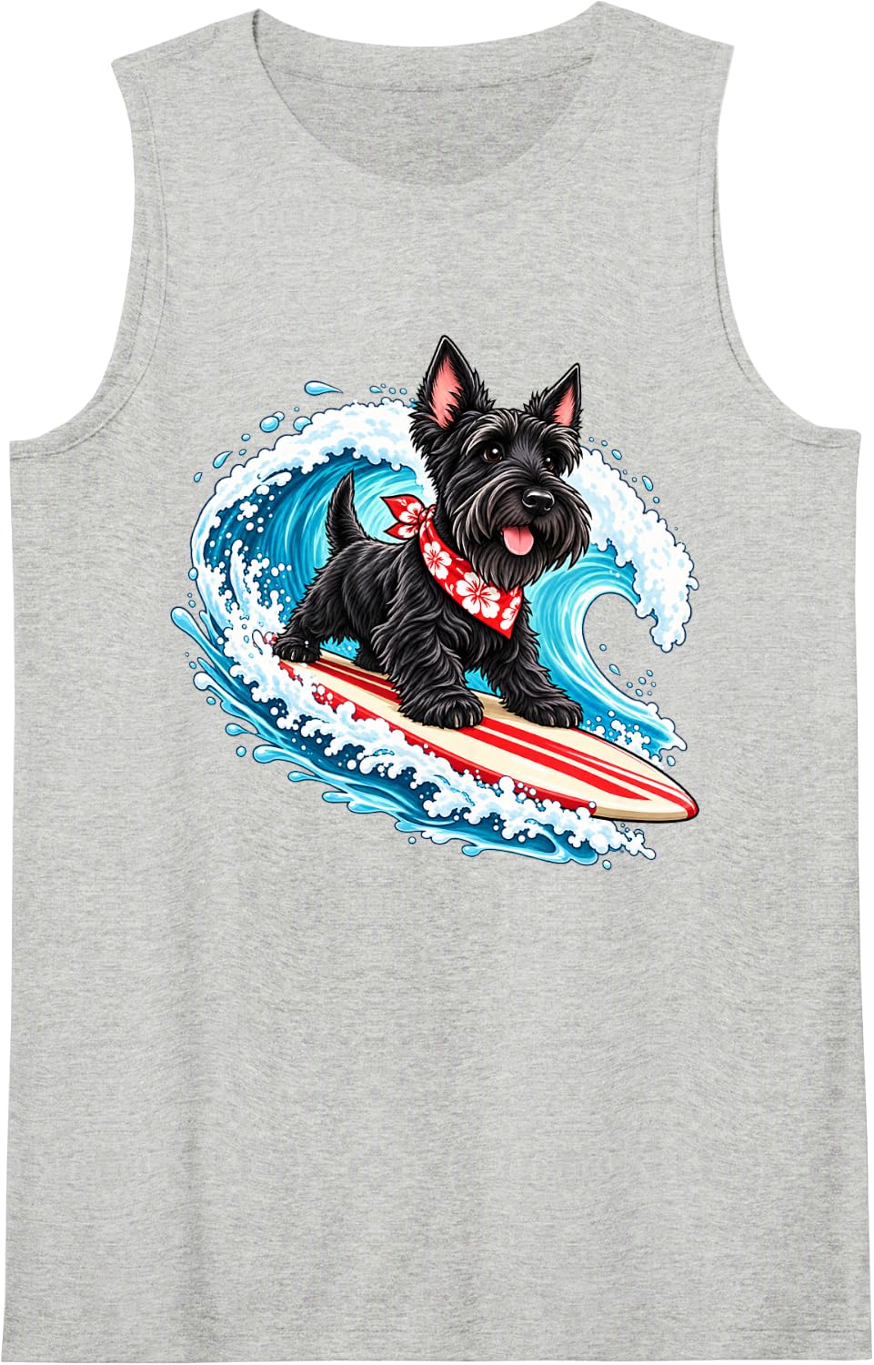Scottish Terrier Surfing Ocean Wave Dog Summer Art Sleeveless Tank Top - Heather Grey