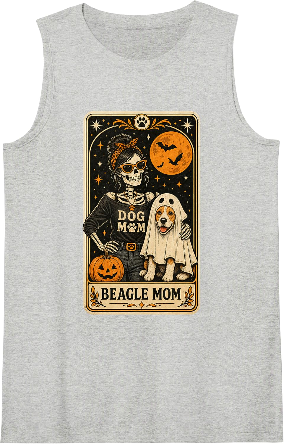 Beagle Mom Halloween Skeleton Dog Mom Tarot Card Women Sleeveless Tank Top - Heather Grey
