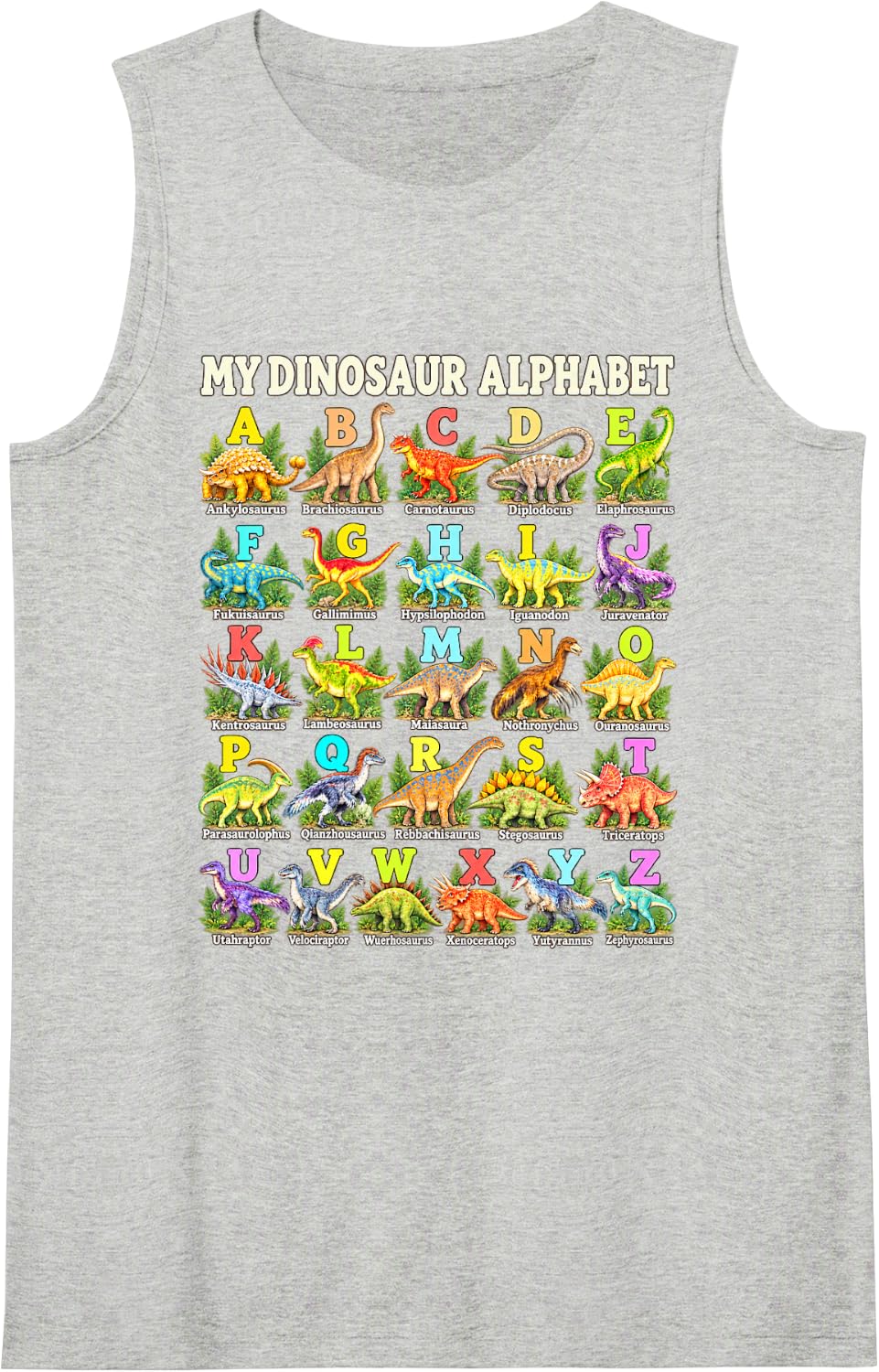 My Watercolor Study ABC Dinosaur Alphabet Sleeveless Tank Top - Heather Grey