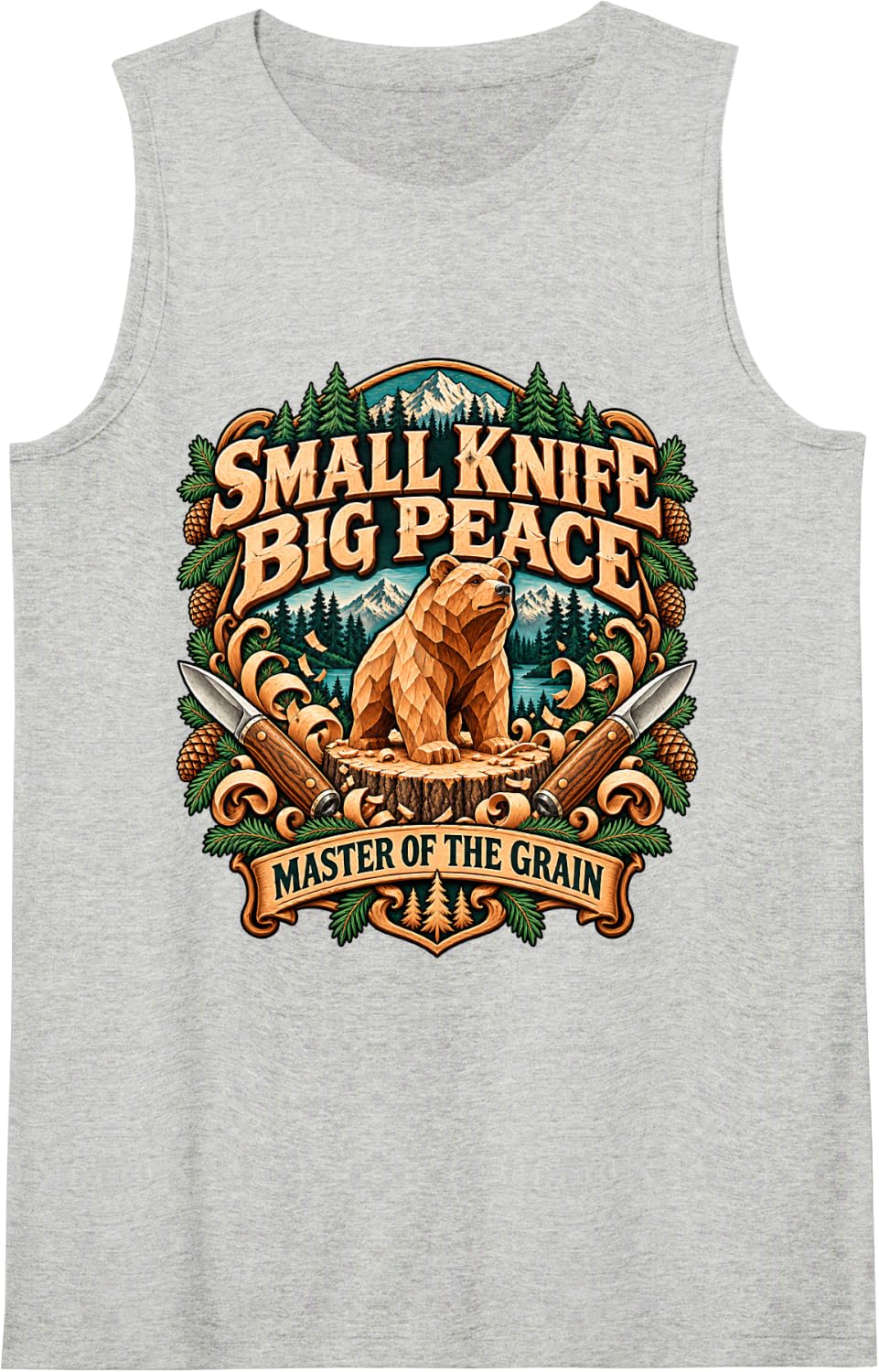 Small Knife Big Peace Master of The Grain Bear Sleeveless Tank Top - Heather Grey