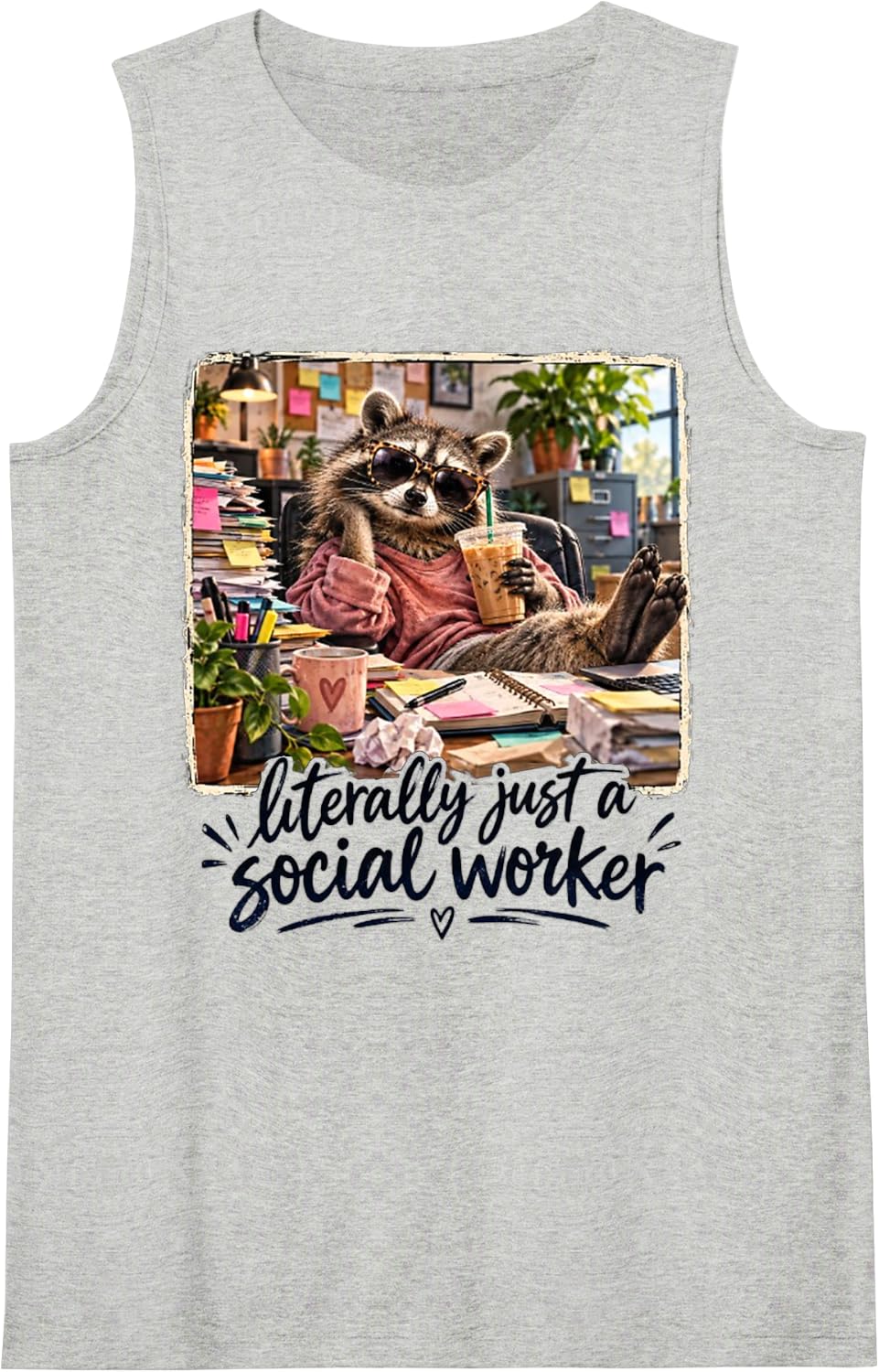 Literally Just a Social Worker Raccoon Sleeveless Tank Top - Heather Grey