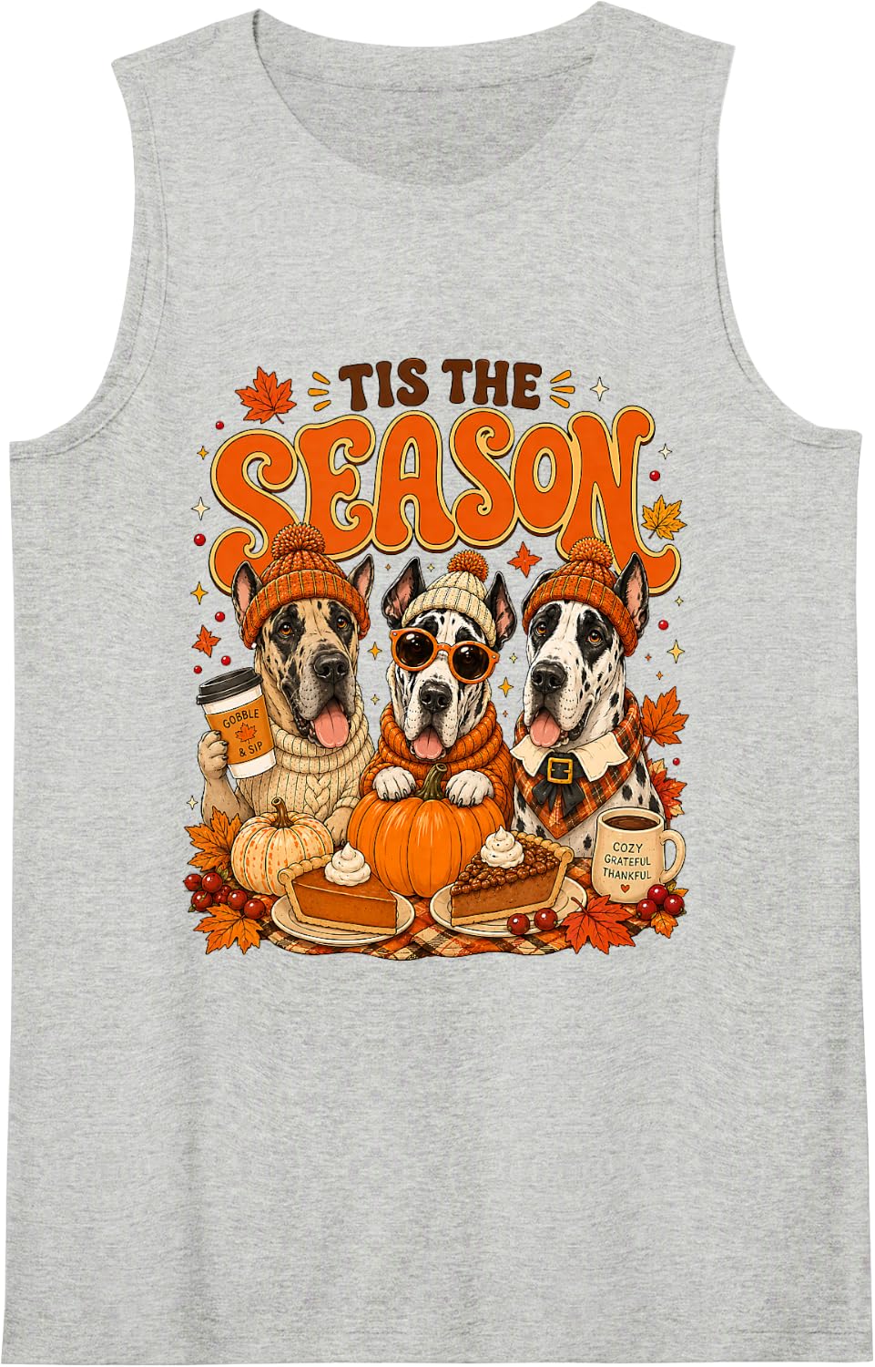 Tis The Season Thanksgiving Great Dane Pumpkin Costume Tank Top - Heather Grey