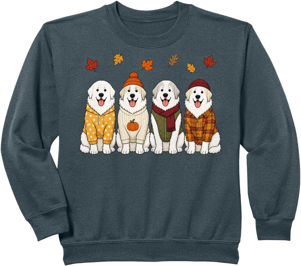 Great Pyrenees Fall Autumn Season Pumpkin Dog Sweatshirt - Dark Heather Grey