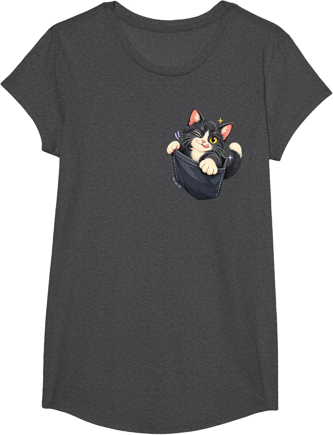 Cat Pocket Cat Lover Tuxedo Kitten Escape cat Lover T-Shirt - Girls Dark Heather Grey