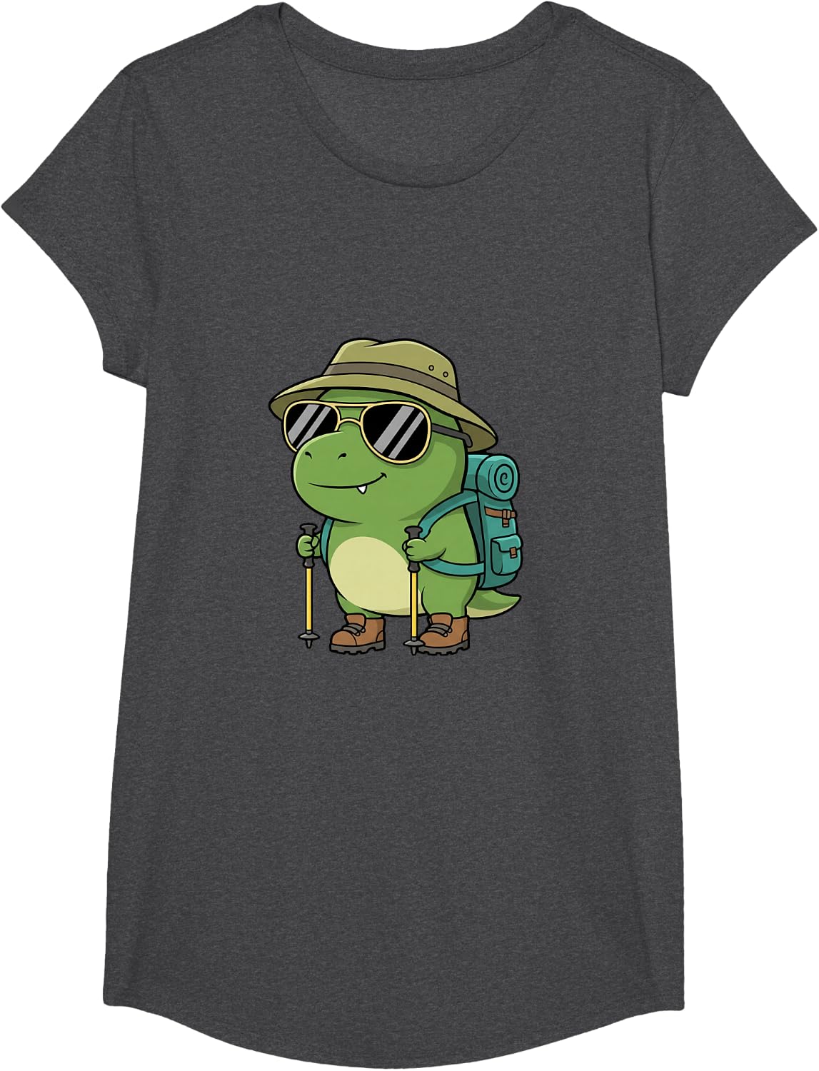Cute Dinosaur Hiking Camping Funny Outdoor Nature Lover T-Shirt - Girls Dark Heather Grey