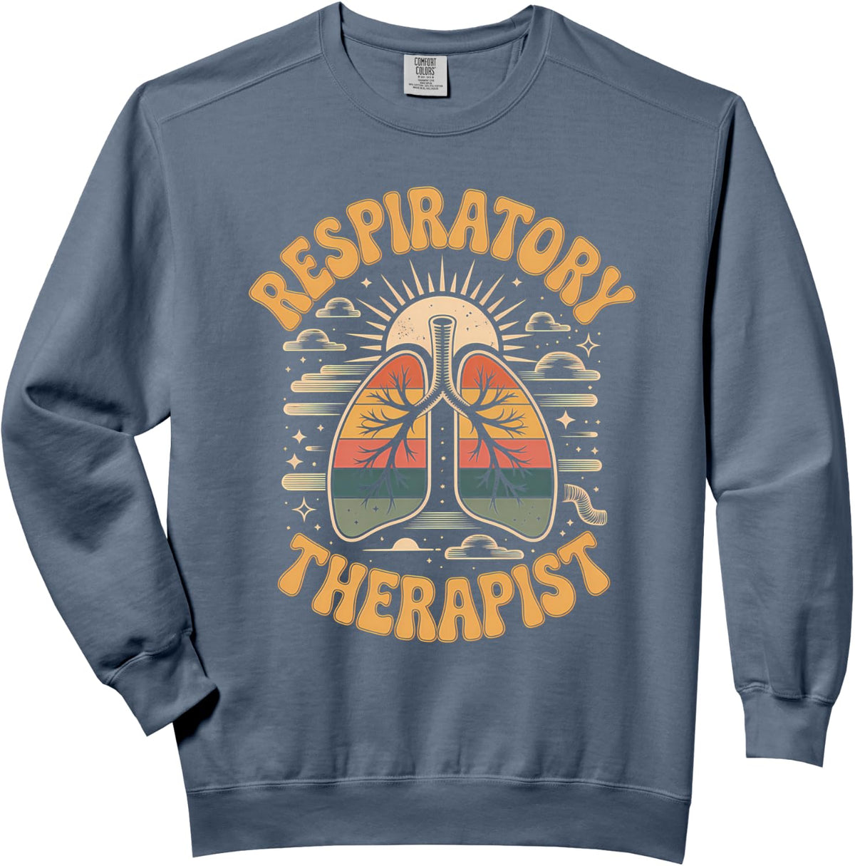 Respiratory Therapist Retro Sunset Lung Care Comfort Colors Adult Sweatshirt - Adult Unisex Blue Jean