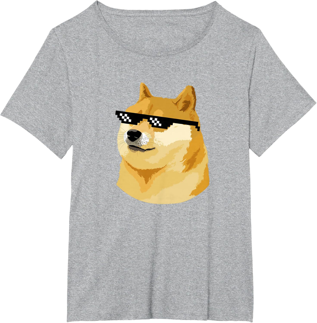 Pixelated Sunglasses Doge T-Shirt Funny Dog Tees Shiba Inu Meme Tee Shirts - Heather Grey