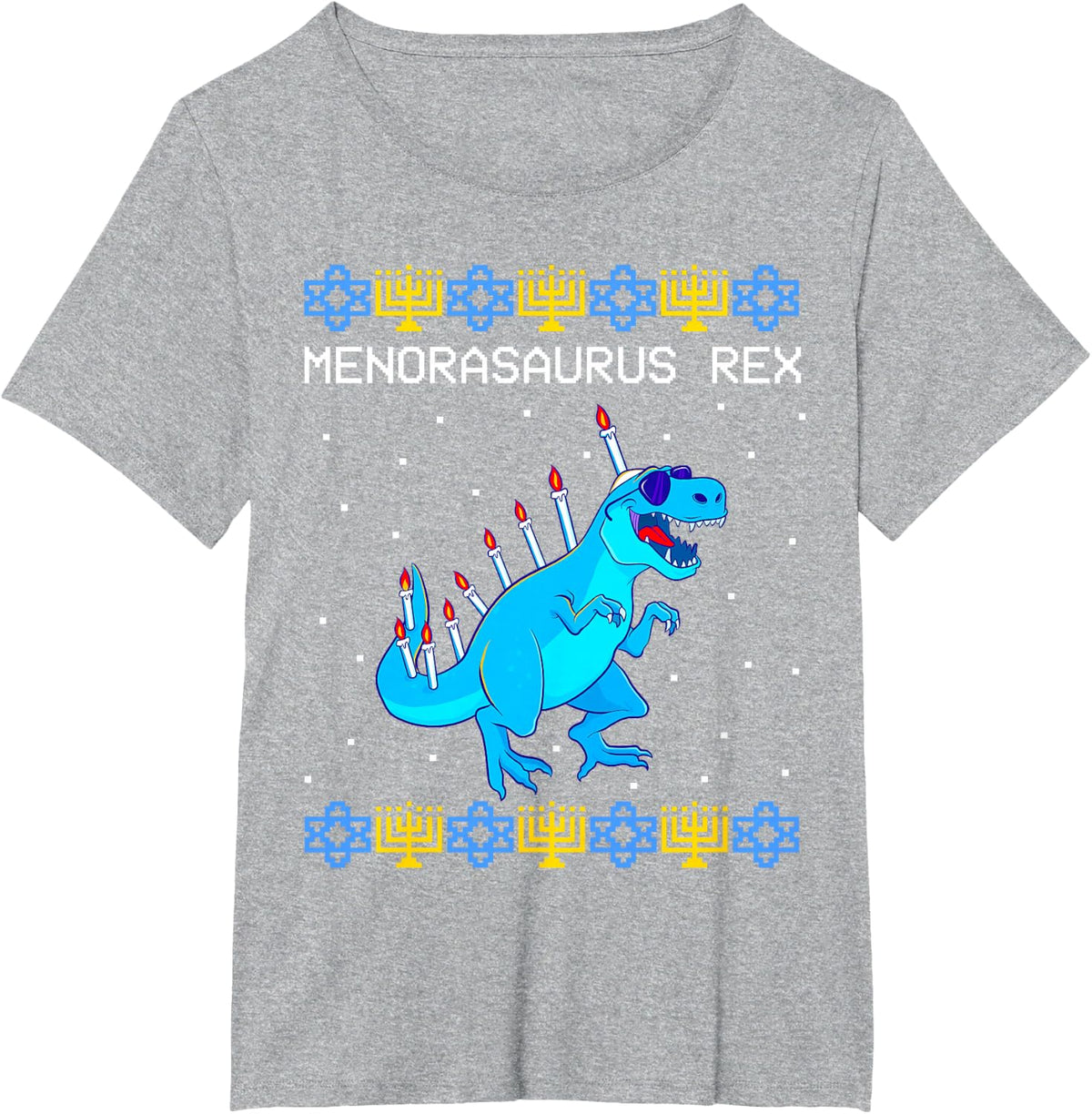 Menorasaurus Rex Ugly Hanukkah Dinosaur T Rex Dino T-Shirt - Heather Grey