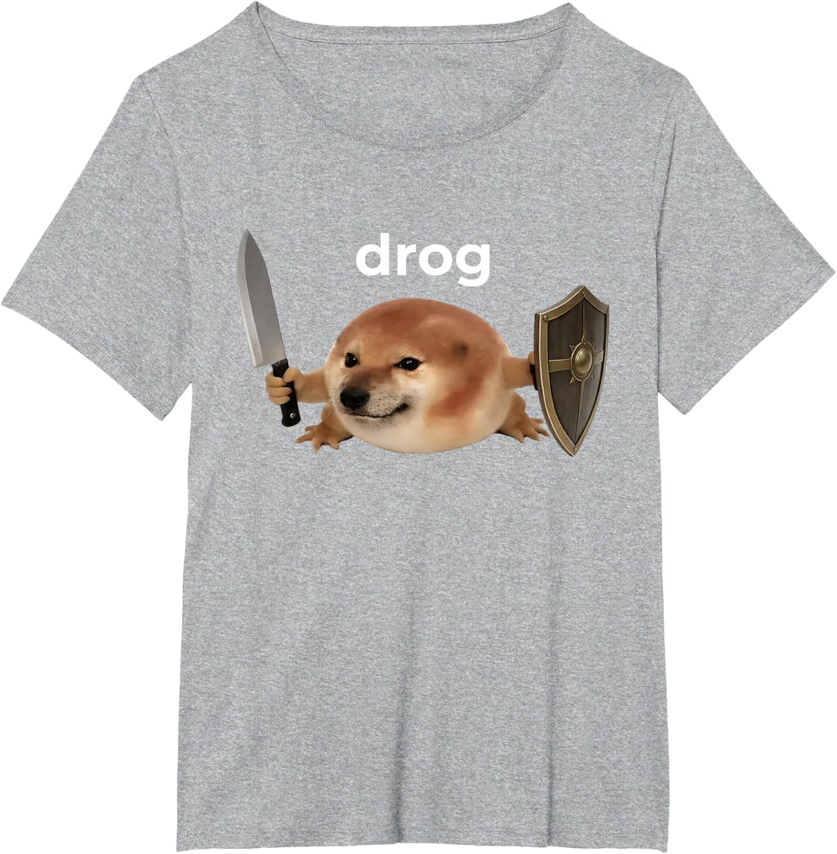 Round Dog Shield Sword Funny Drog Internet Meme 2026 RPG T-Shirt - Heather Grey