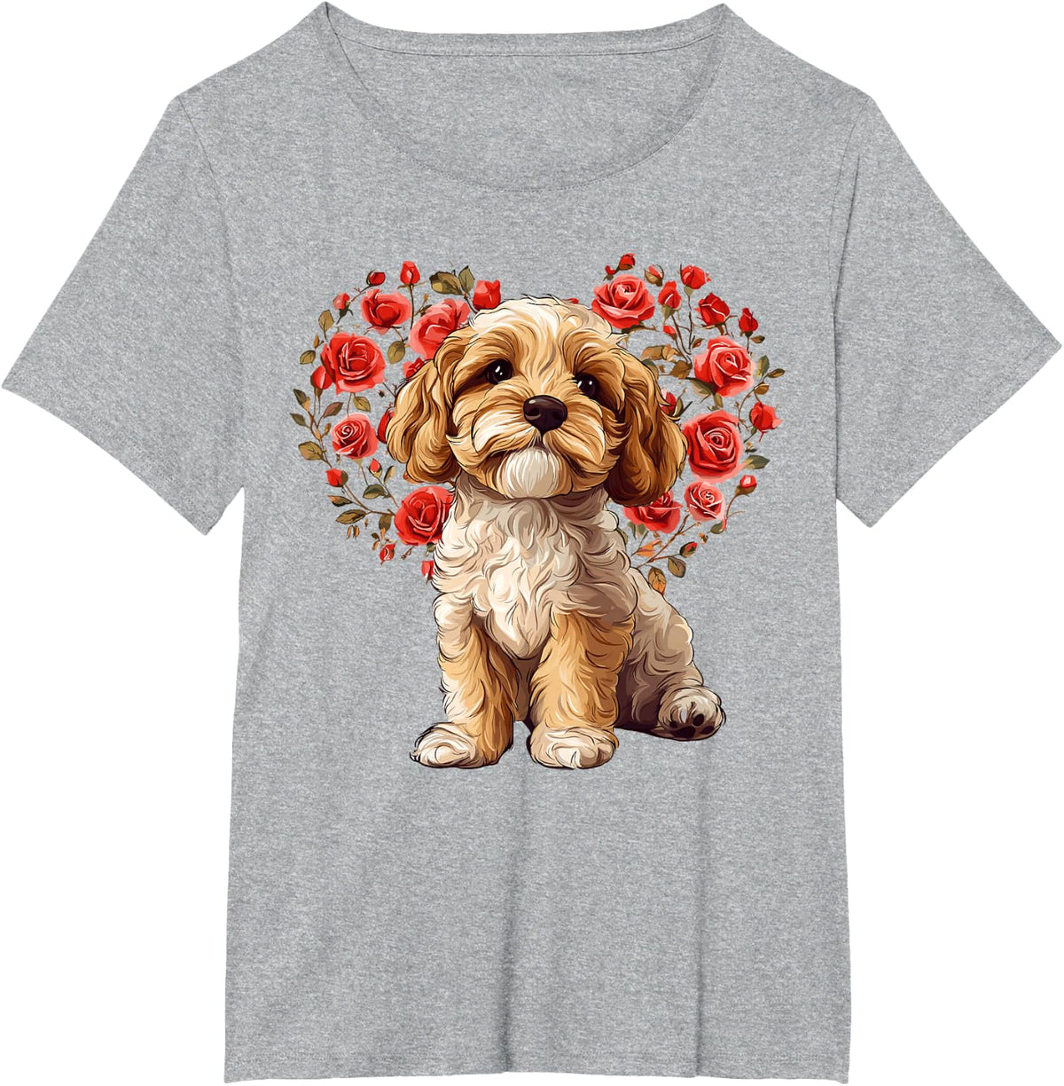Cavapoo Valentine’s Day Floral Heart Design for Dog Lovers T-Shirt - Heather Grey