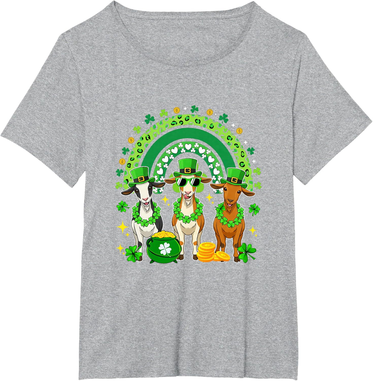 Three Cute Goats St. Patrick's Day Shamrocks Rainbow T-Shirt - Heather Grey