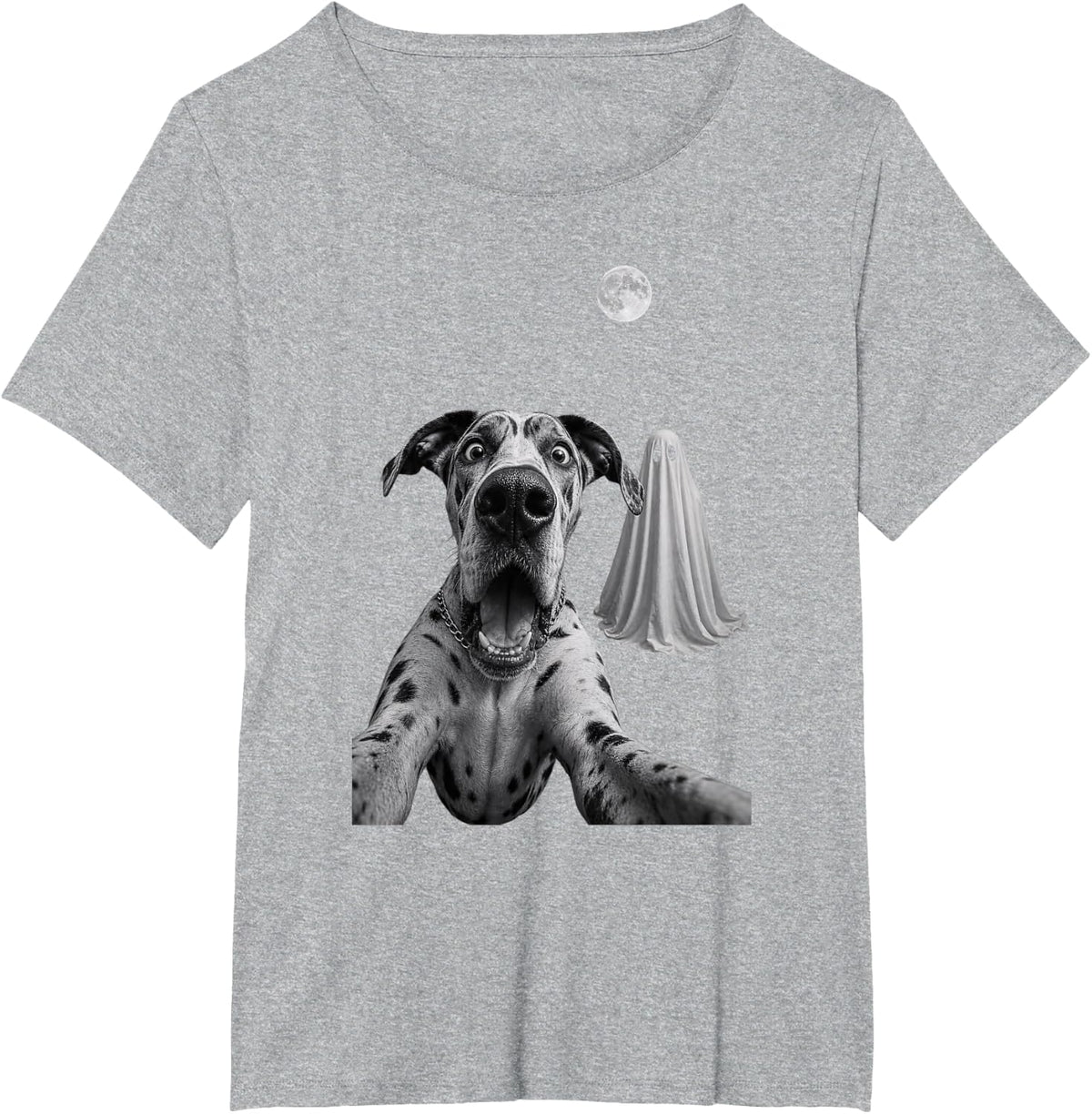 Great Dane Halloween Ghost Dog Full Moon Humor T-Shirt - Heather Grey
