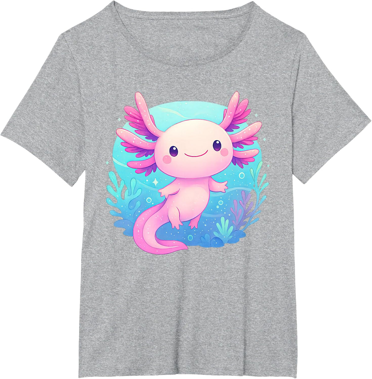 Cute Kawaii Axolotl Underwater Ocean Lover T-Shirt - Heather Grey