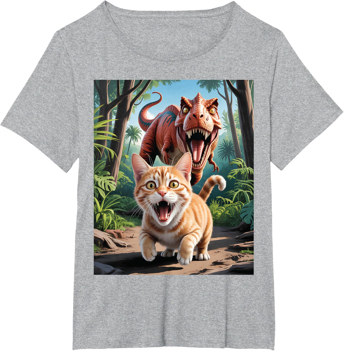 Funny Cat Selfie with Trex Dinosaur T-Shirt - Heather Grey