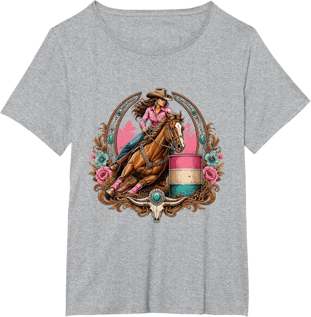 Western Cowgirl Barrel Racing Rodeo Horse Rider T-Shirt - Heather Grey