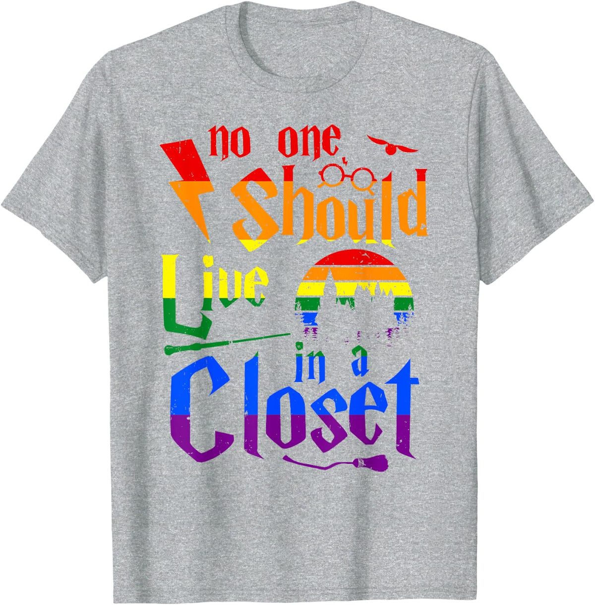 LGBT Gay Pride Rainbow No One Should Live In A Closet Tshirt T-Shirt - Heather Grey