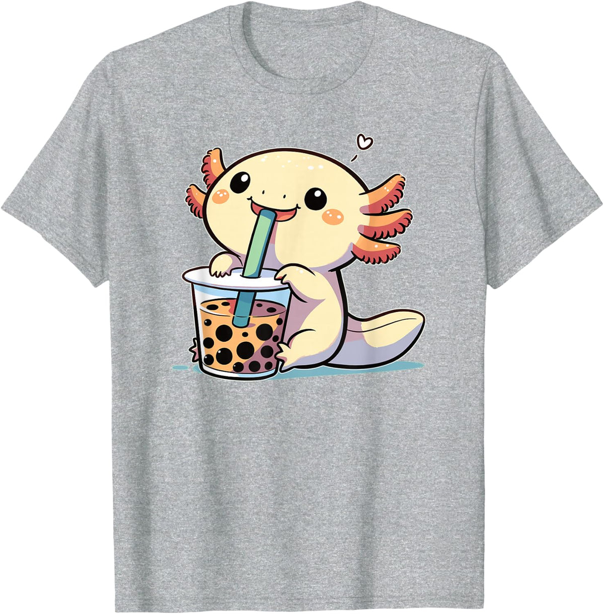Kawaii Axolotls Bubble Tea Boba Axolotl T-Shirt - Heather Grey