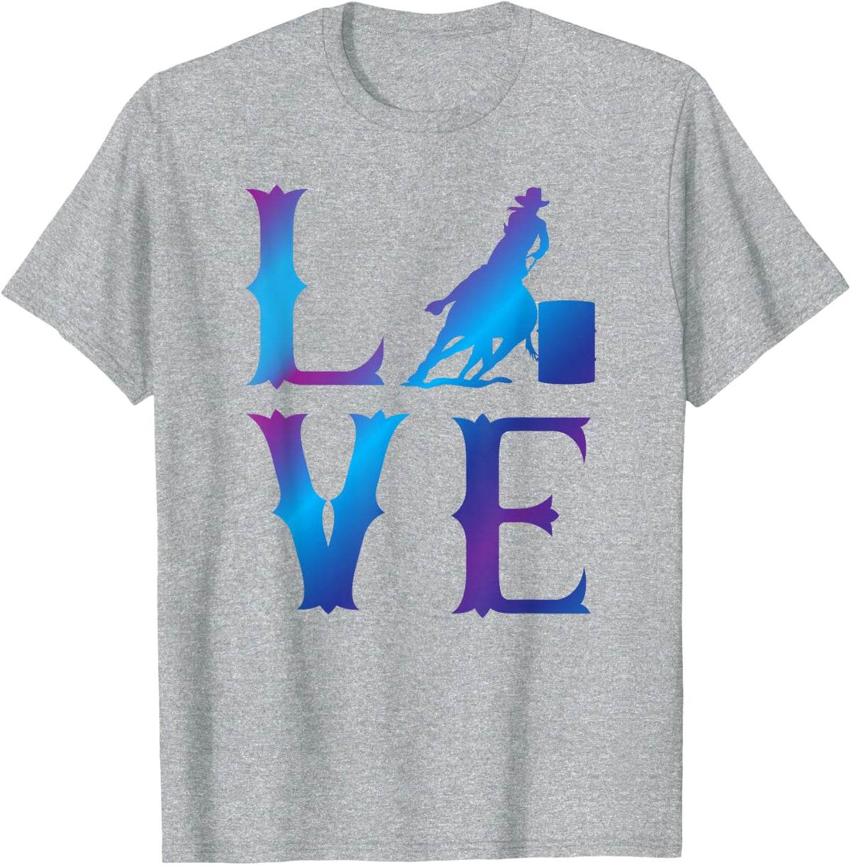 Rodeo Barrel Racing LOVE Distressed Blue T-Shirt - Heather Grey