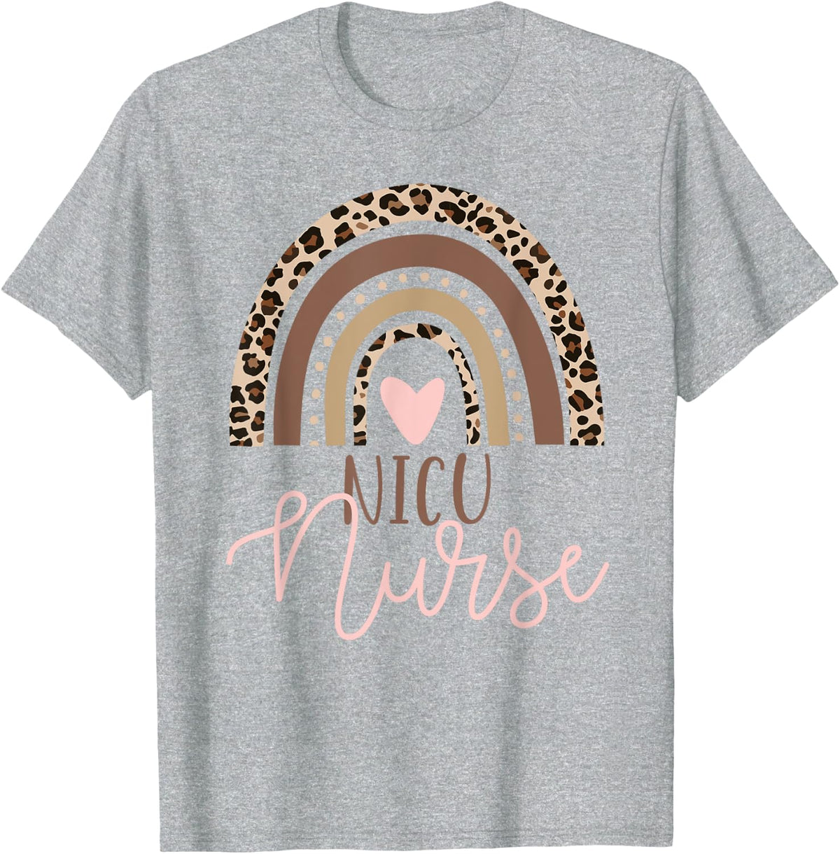 NICU Nurse ICU Neonatal Leopard Rainbow Boho Tiny Human Baby T-Shirt - Heather Grey