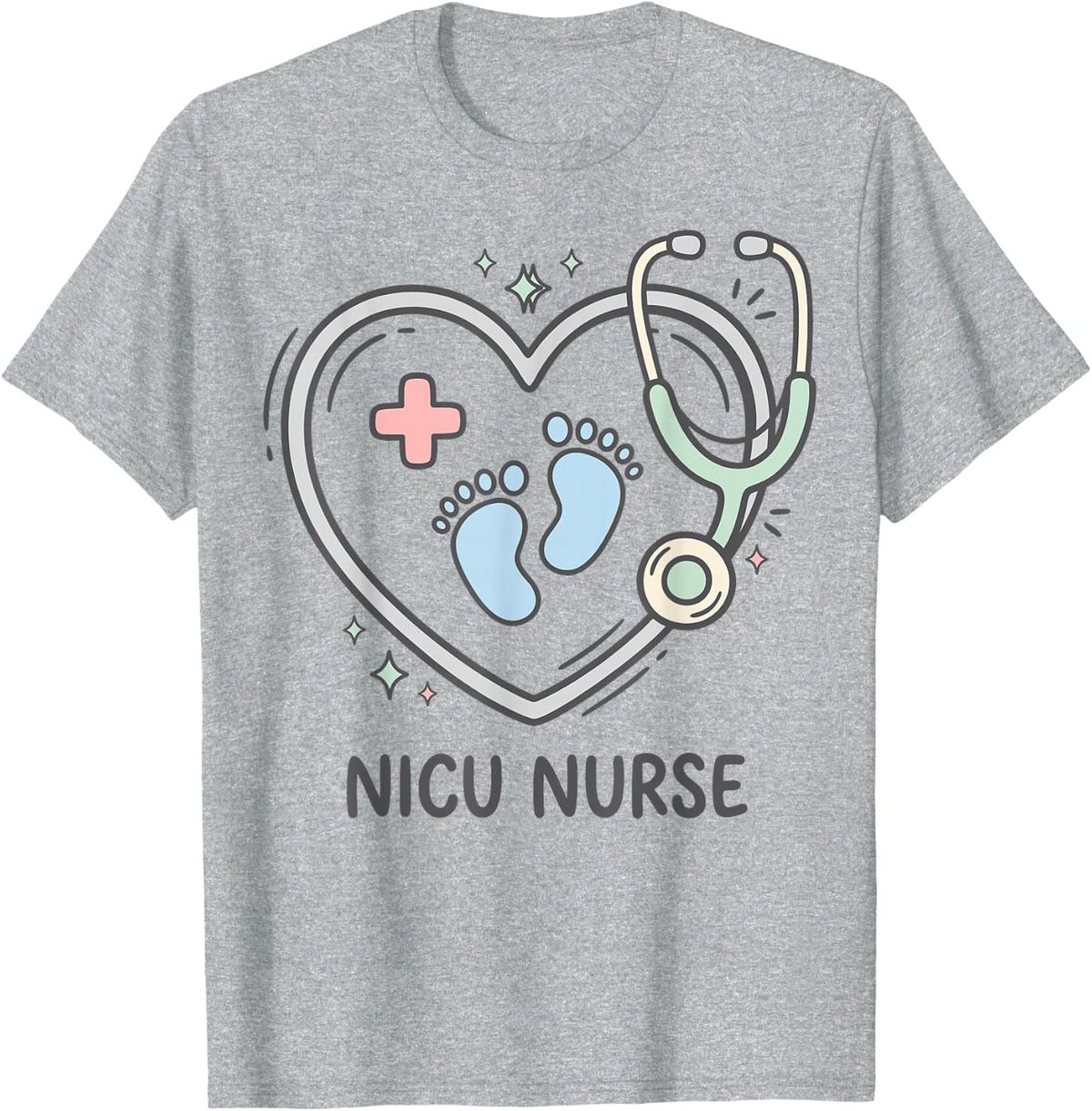 NICU Nurse Women Mom Medical Stethoscope Neonatal Nursing T-Shirt - Heather Grey