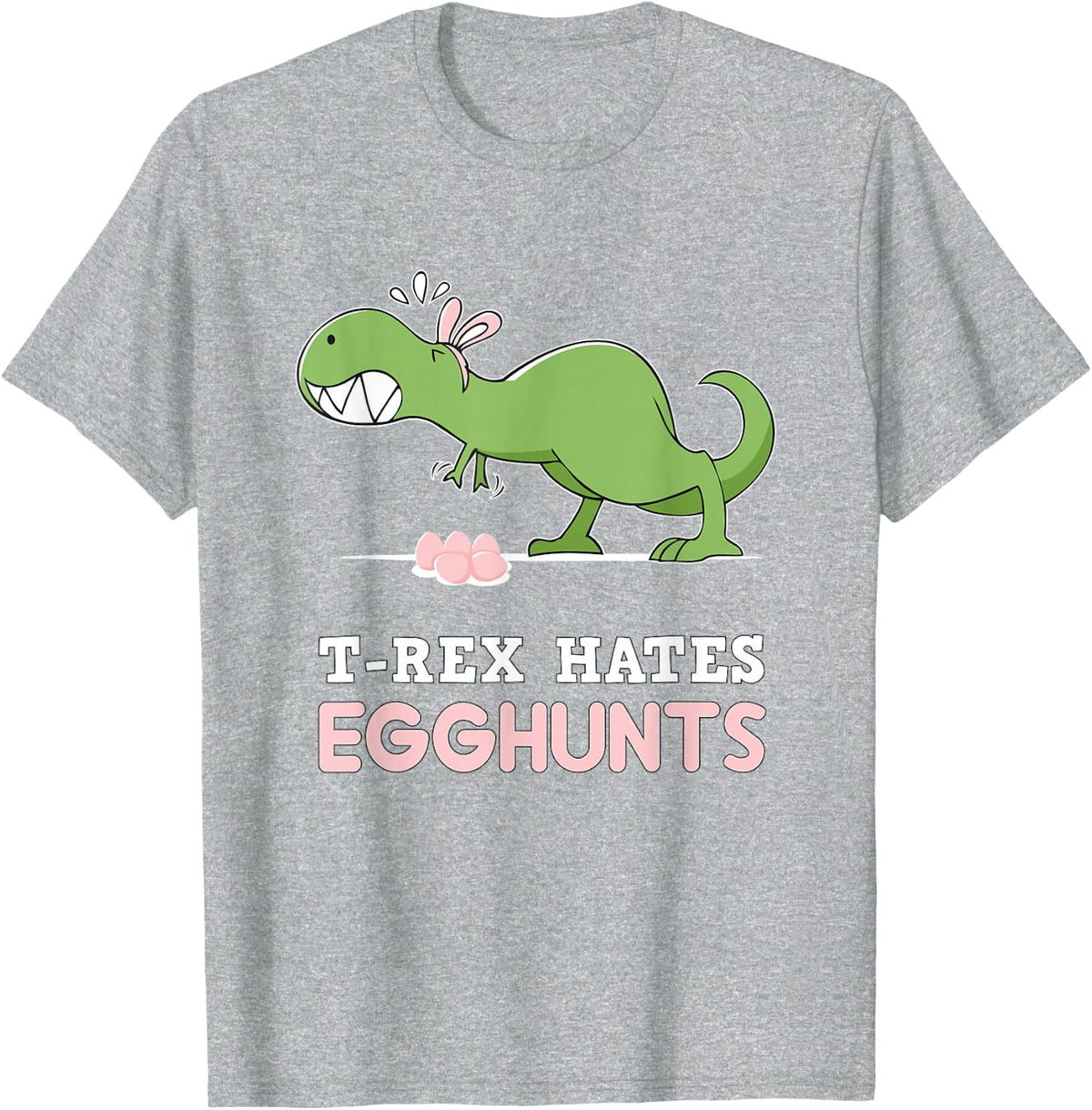T-Rex Hates Easter Egg Hunts Dinosaur Bunny Rabbit Dino T-Shirt - Heather Grey