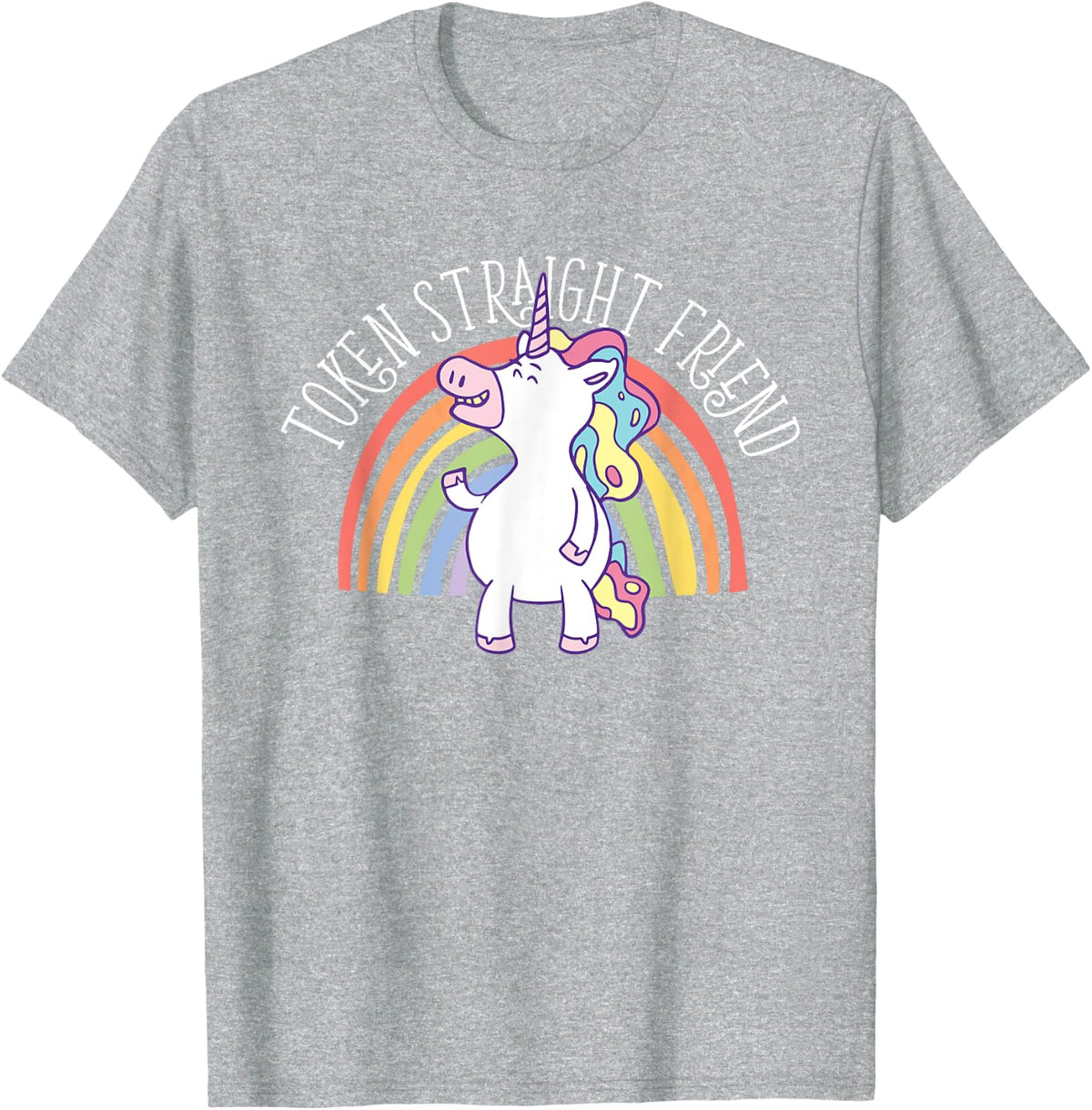 Token Straight Friend LGBTQ Ally Gay Pride Rainbow Unicorn T-Shirt - Heather Grey