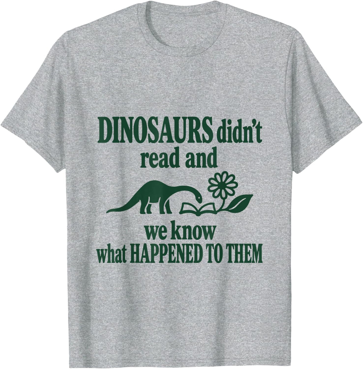 Dinosaur Reading Humor Book Lover Brontosaurus Minimalist T-Shirt - Heather Grey