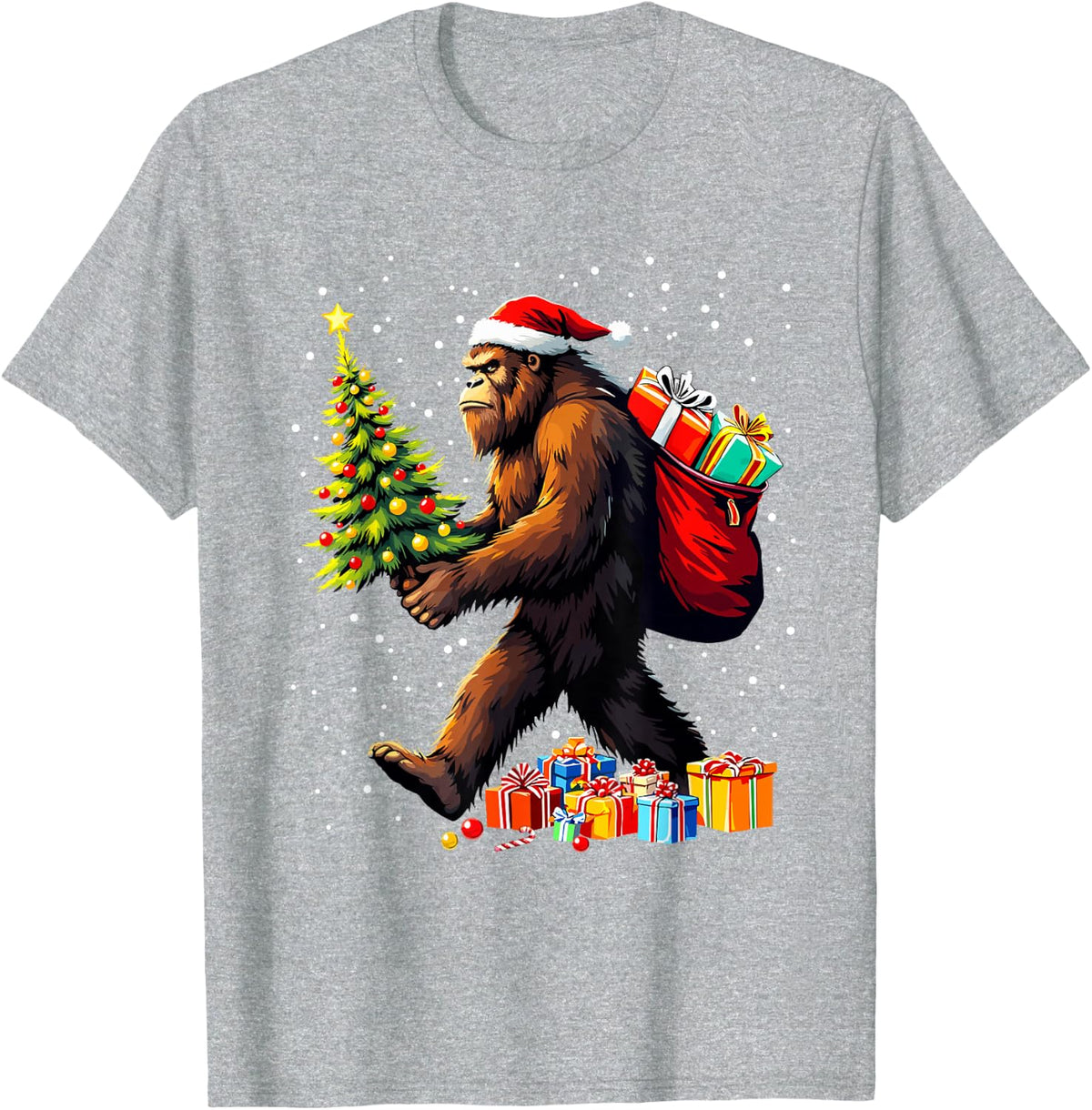 Ugly Xmas Sweater Outfit Christmas Bigfoot Pajamas Sasquatch T-Shirt - Heather Grey