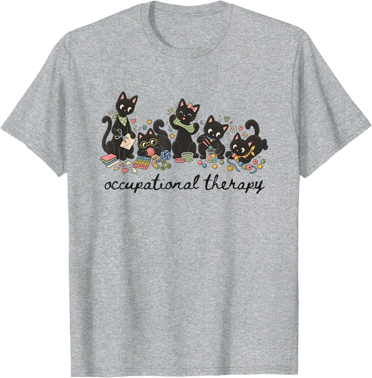 Occupational Therapy OT Funny Cute Black Cats Lover OTA T-Shirt - Heather Grey