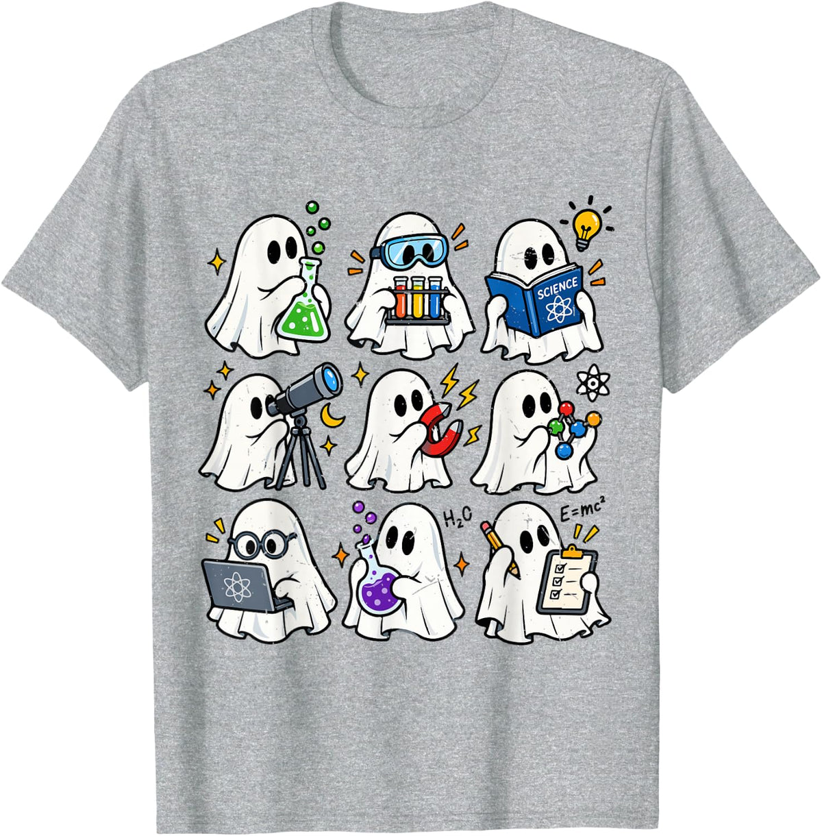 Laboratory Ghost Mad Science Teacher Halloween Costume Adult T-Shirt - Heather Grey