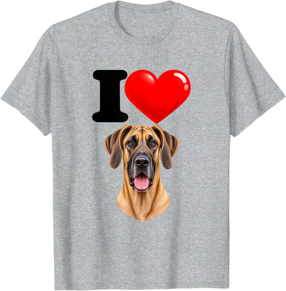I Love Great Dane Cute Dog Mom Dad T-Shirt - Heather Grey