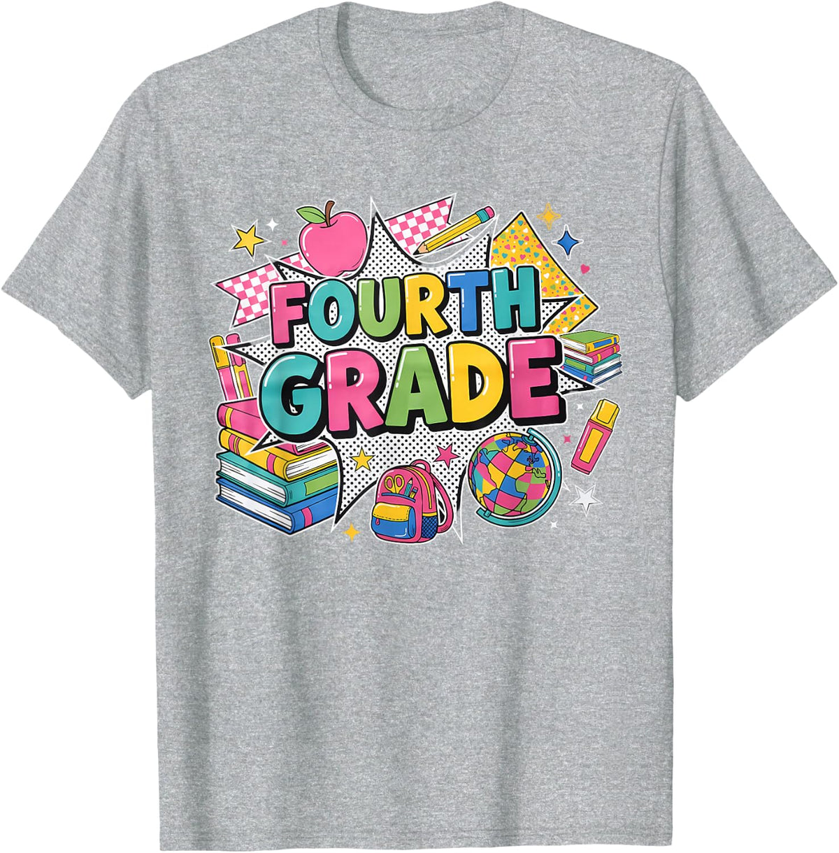 Fourth Grade Teachers Students Retro 90s Back to School T-Shirt - Heather Grey