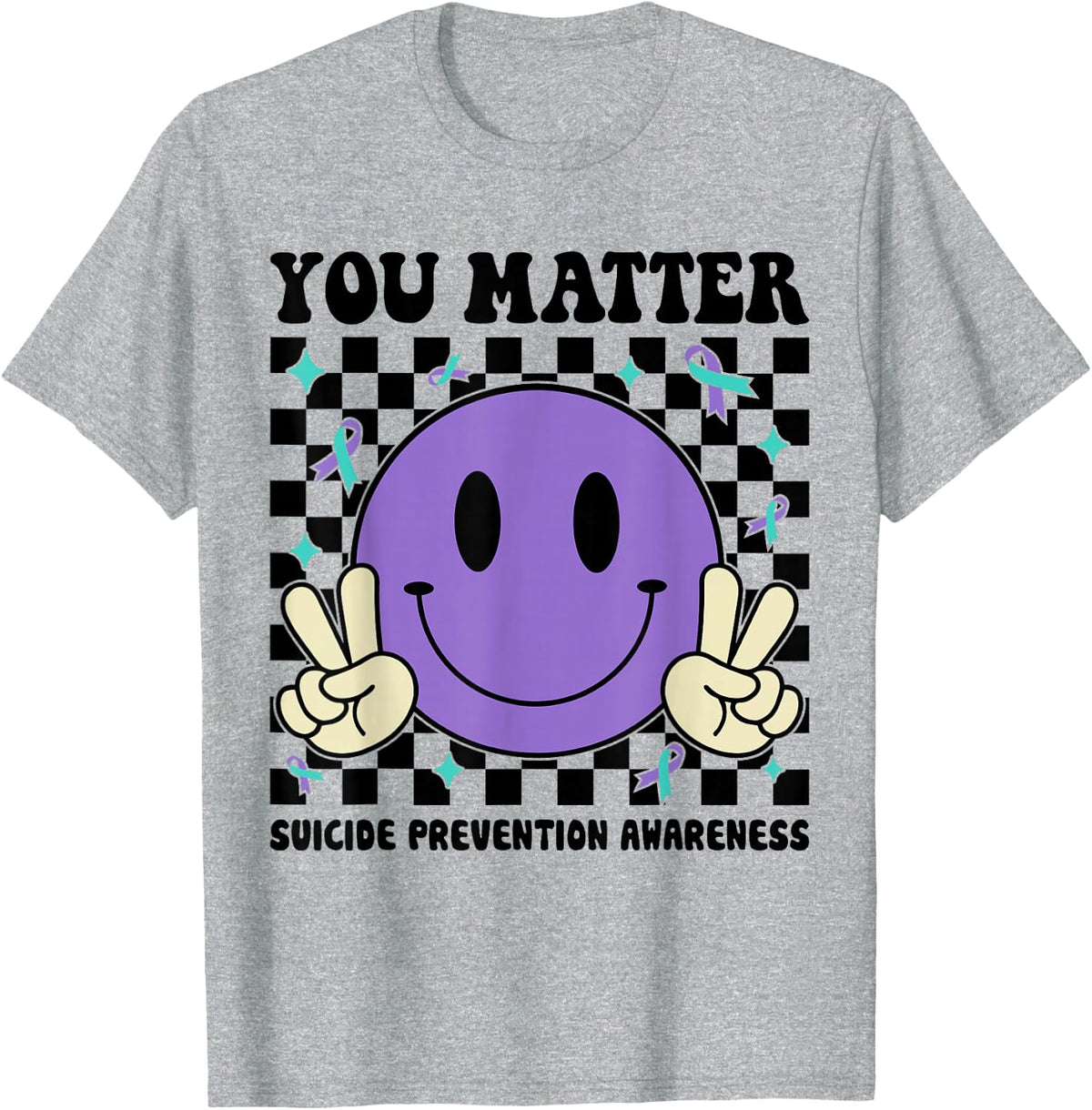 You Matter Teal Purple Ribbon Suicide Prevention Awareness T-Shirt - Heather Grey