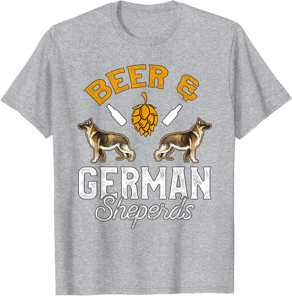 Beer & German Shepherds Funny Dog Lover Drinker T-Shirt - Heather Grey