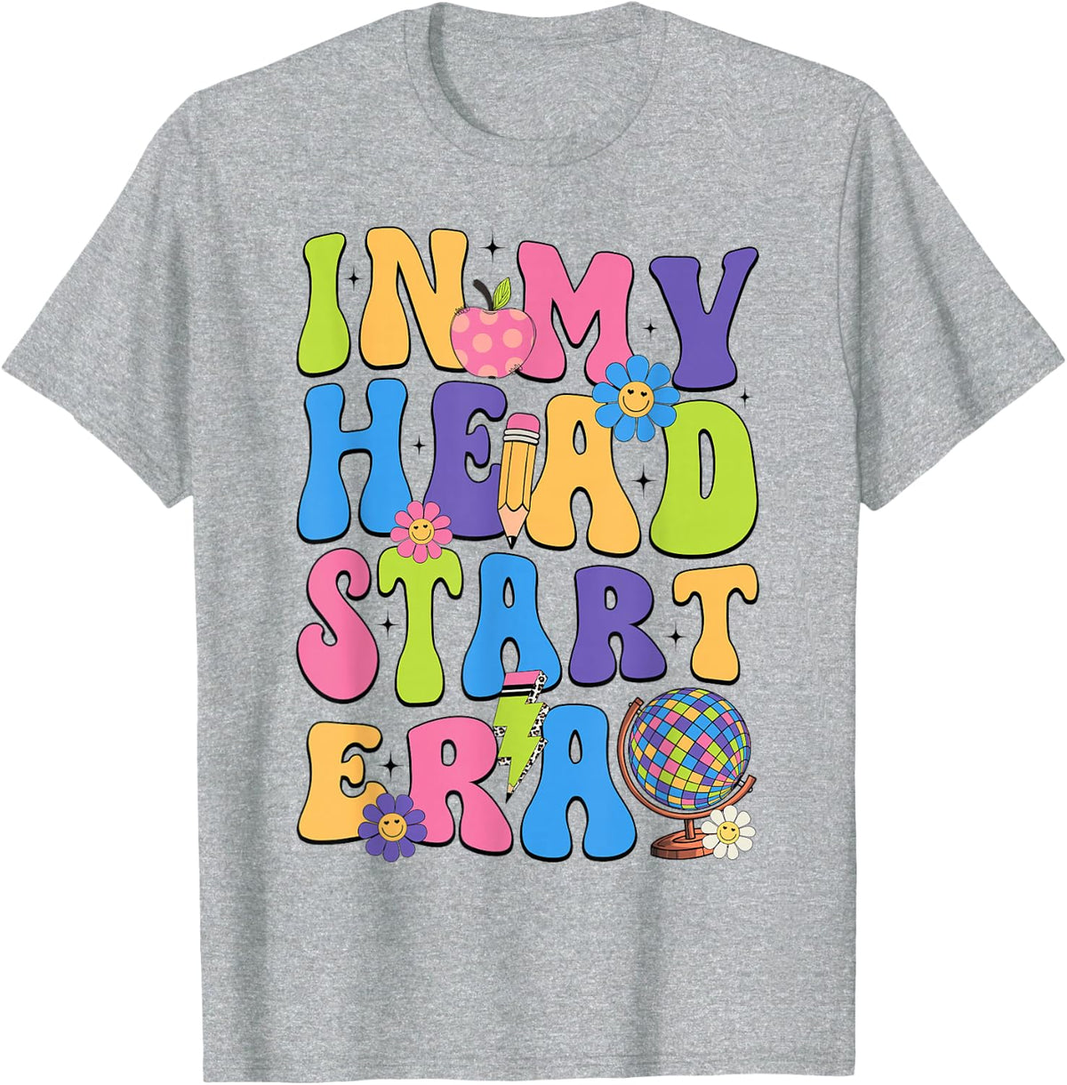 Groovy In My Head Start Era Headstart First Day Of School T-Shirt - Heather Grey