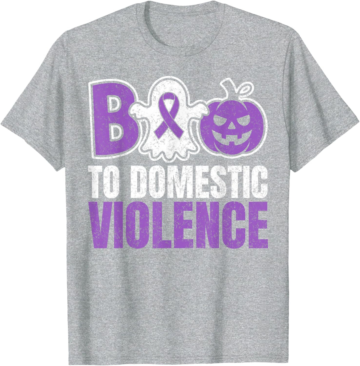 Boo to Domestic Violence Awareness Month DV Ribbon Halloween T-Shirt - Heather Grey