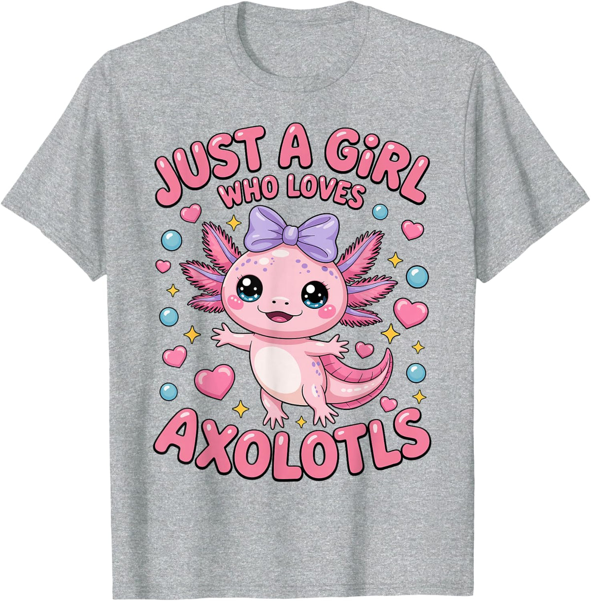 Axolotl Kawaii Coquette Bow Just A Girl Who Loves Axolotls T-Shirt - Heather Grey