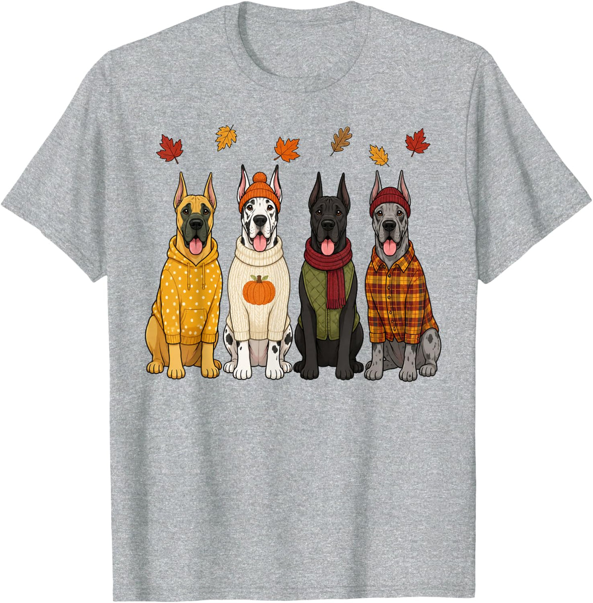 Great Dane Fall Autumn Season Pumpkin Dog T-Shirt - Heather Grey