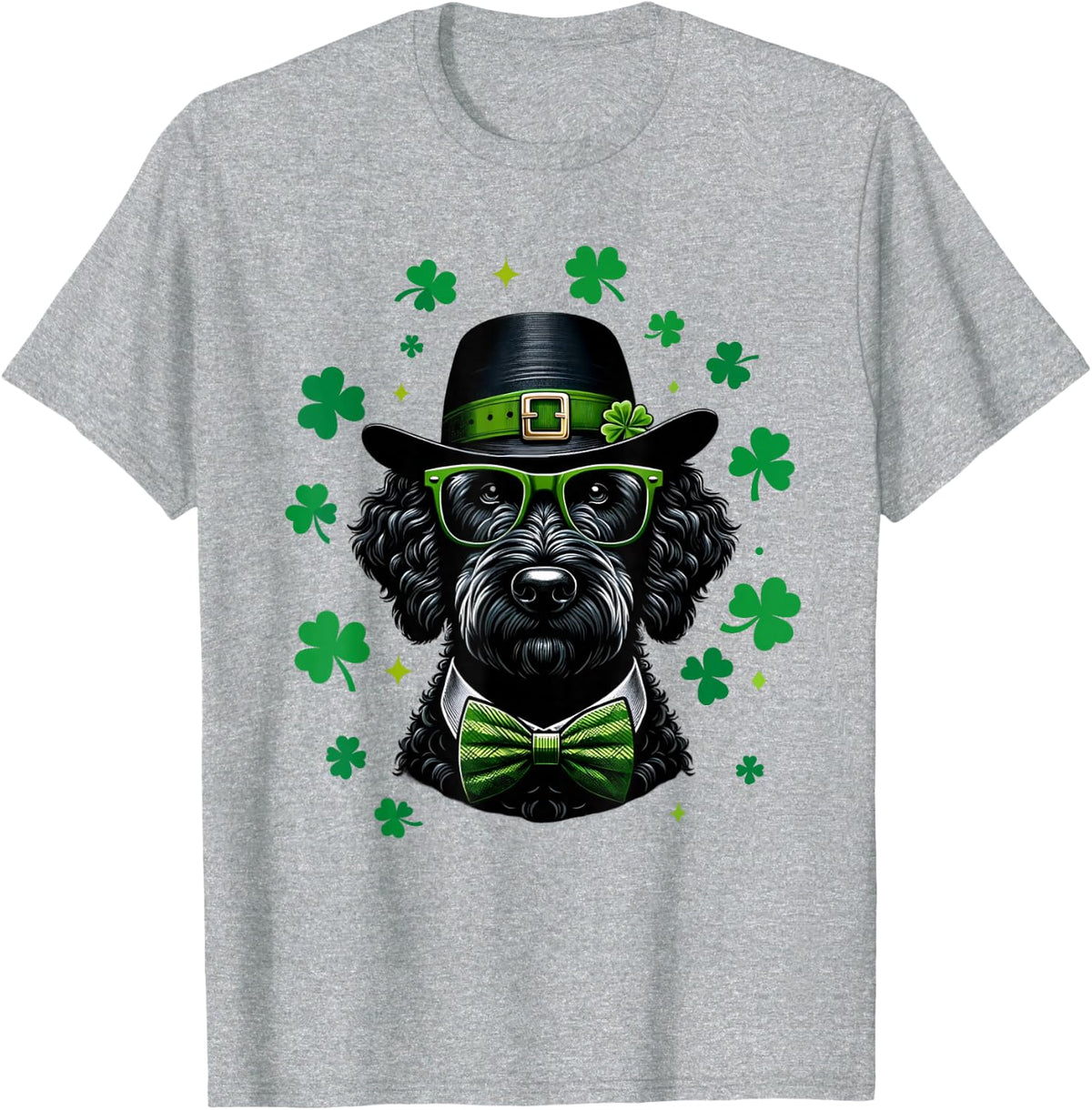 Irish Dog Shamrocks Black Labradoodle Doodle St Paddys Day T-Shirt - Heather Grey