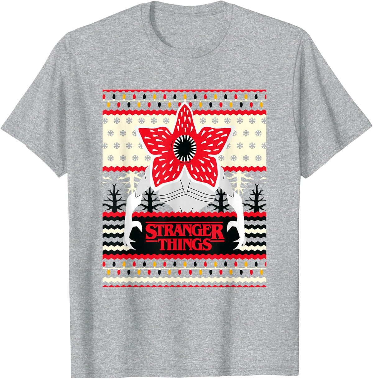 Stranger Things Christmas Epic Demogorgon Chest Ugly Sweater T-Shirt - Heather Grey