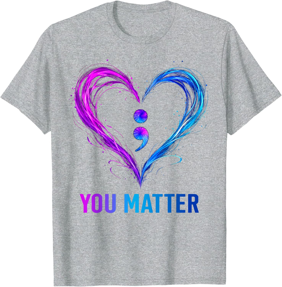 You Matter Teal and Purple Semicolon Mental Health Awareness T-Shirt - Heather Grey