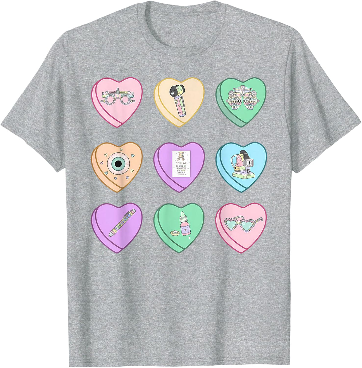 Heart Candy Valentines Optometrist Optician Squad Eye Doctor T-Shirt - Heather Grey