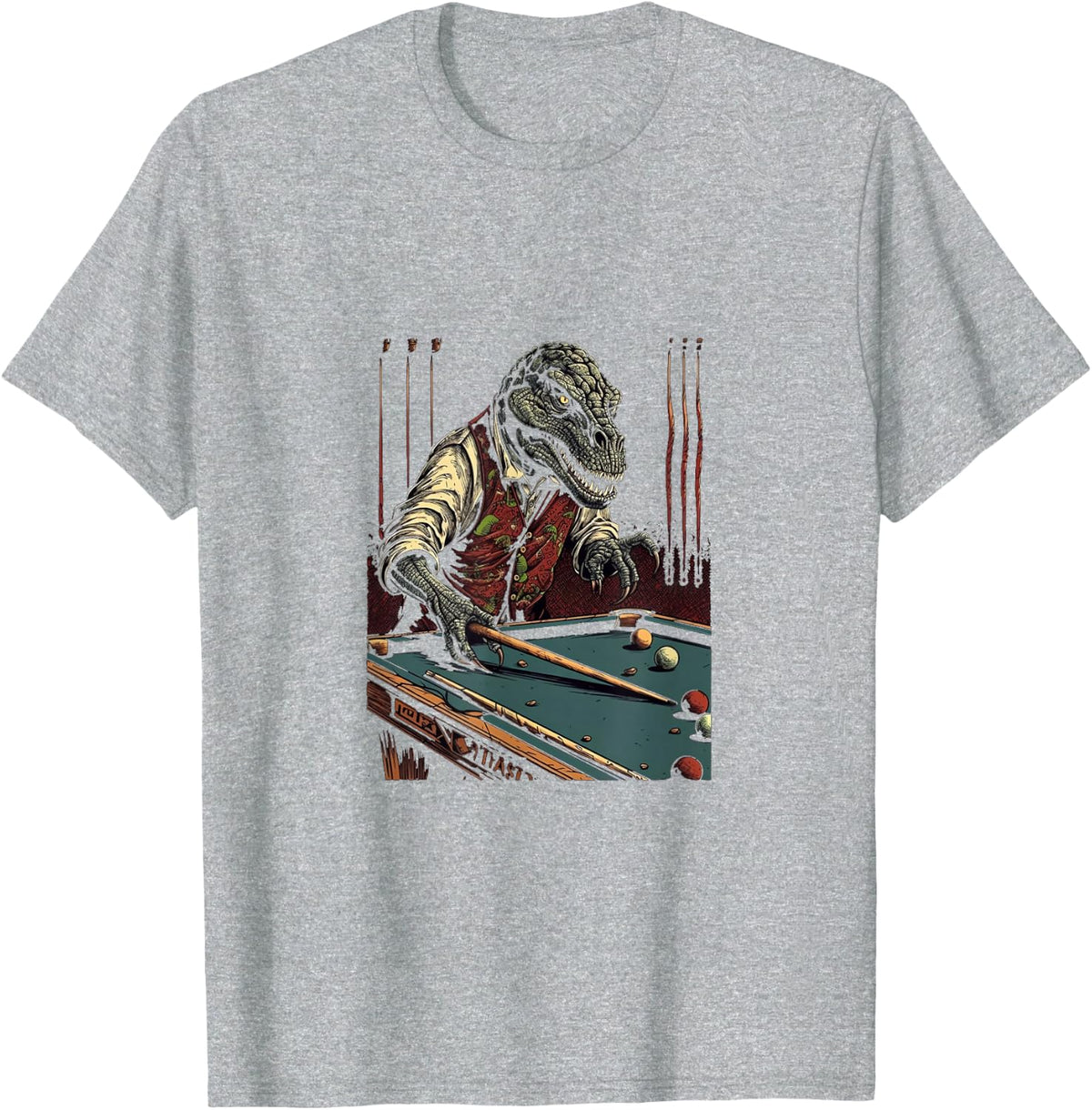 T Rex Playing Billiards Dinosaur Billiard Player Dino Lover T-Shirt - Heather Grey
