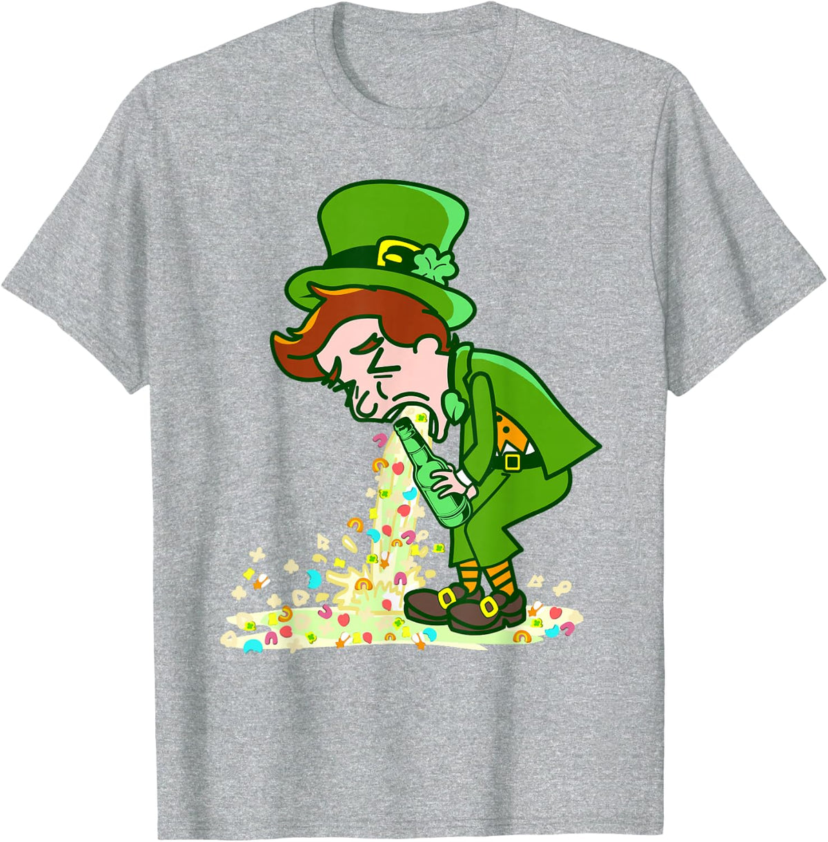Funny St Patricks Day Drunk Leprechaun Puking Drinking Party T-Shirt - Heather Grey